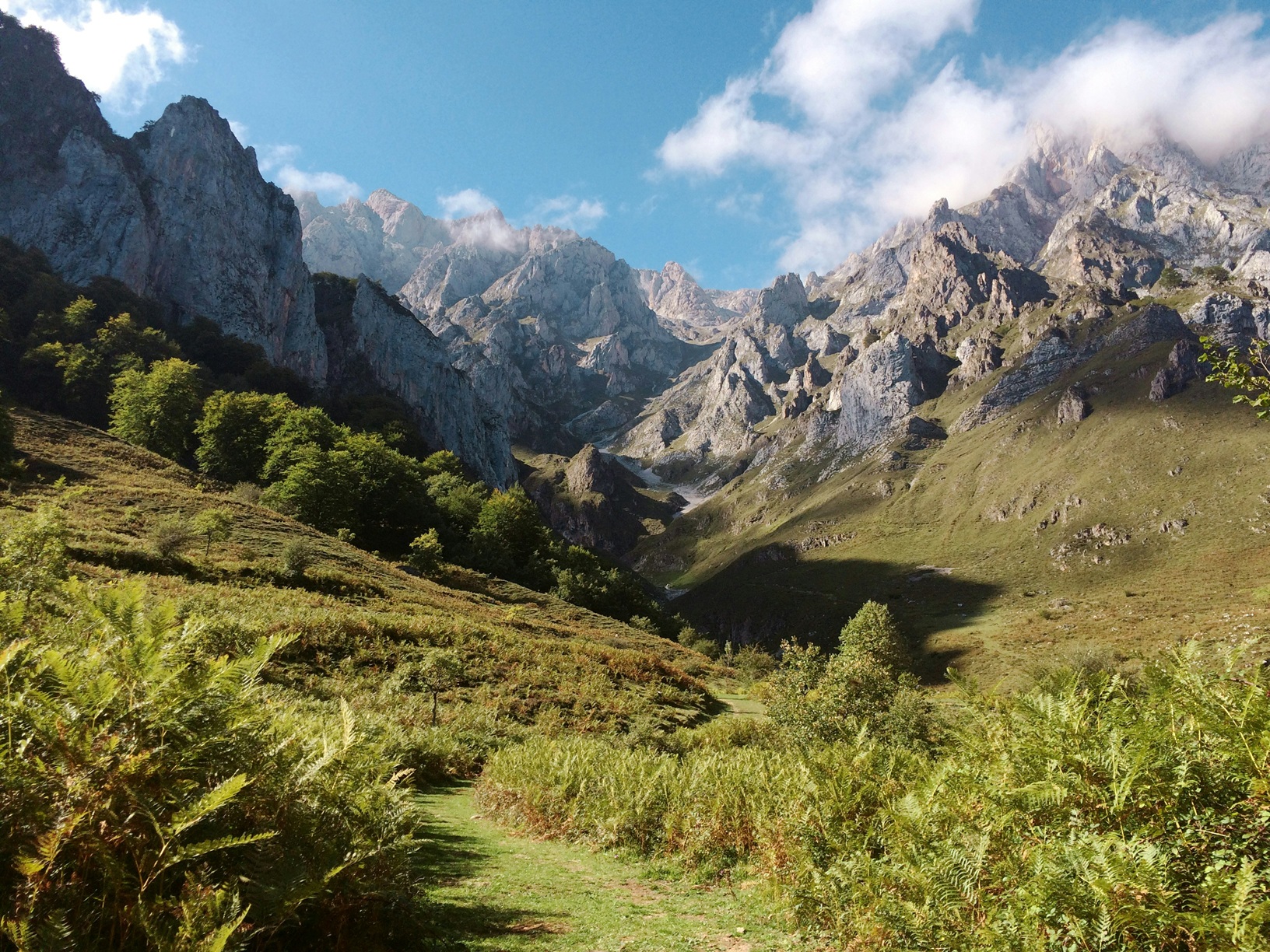 Sendero por los Picos de Europa en Cantabria con montañas rocosas - España
