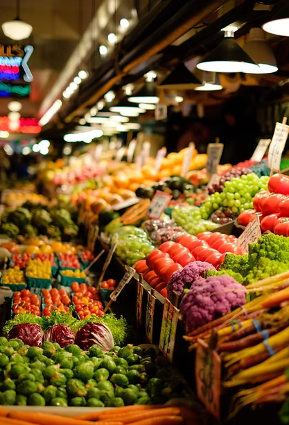 Frutas y verduras en un mercado